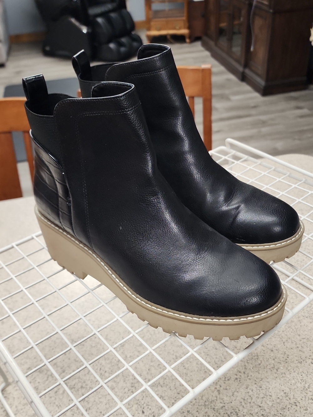 Dolce Vita Black Leather Chelsea Ankle Boots with Tan Lug Sole